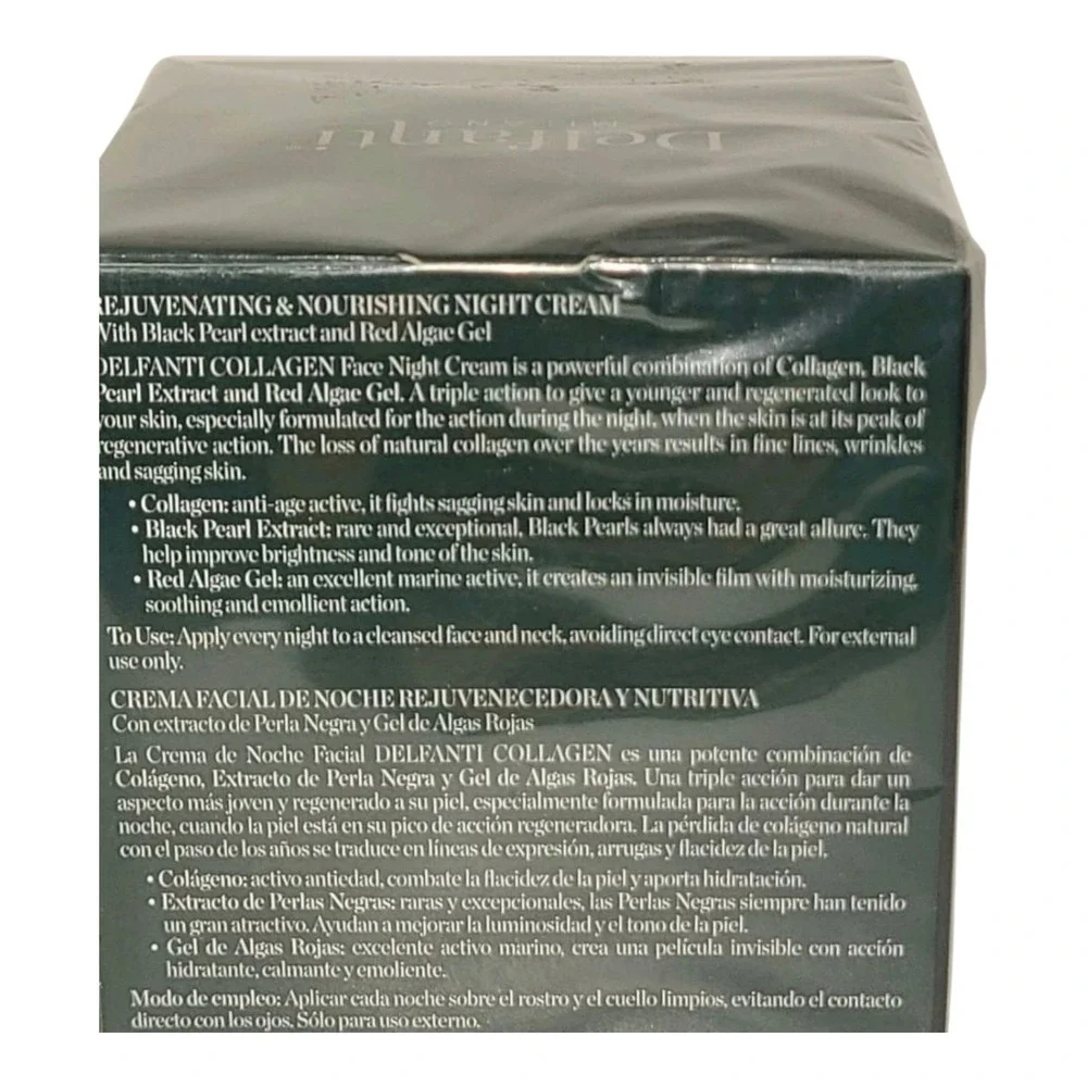 Delfanti Milano Collagen Night Cream Black Pearl‎ & Red Algae Gel 1.7 Oz NEW